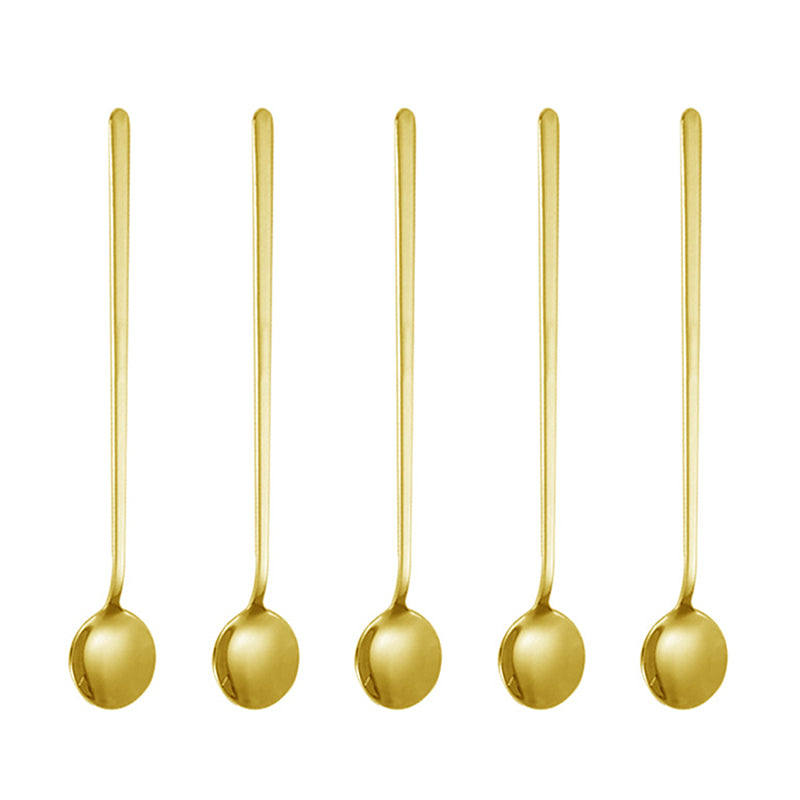 5Pcs 17.3cm Round Spoon Long Handle Stainless Steel Coffee Spoon, Gold (BPA Free, No FDA) 5Pcs 17.3cm Round Spoon Long Handle Stainless Steel Coffee Spoon, Gold (BPA Free, No FDA)